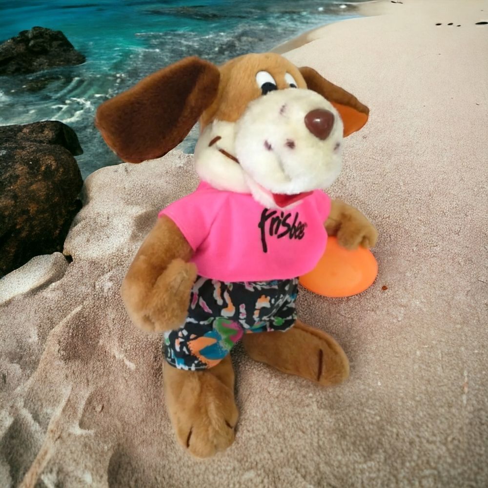 Wham O Frisbee Dog Figure‎ Stuffed Animal Kransco Puppy Vintage 1991 Neon Promo